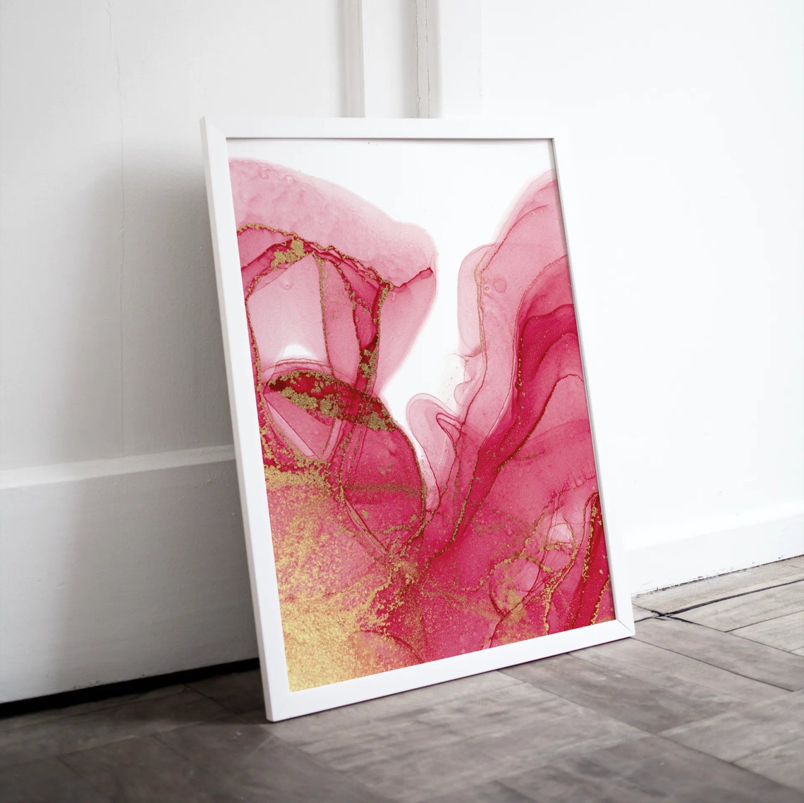 Red And Gold Alcohol Ink Poster Flowing Pink Marble Elegance - Image 4