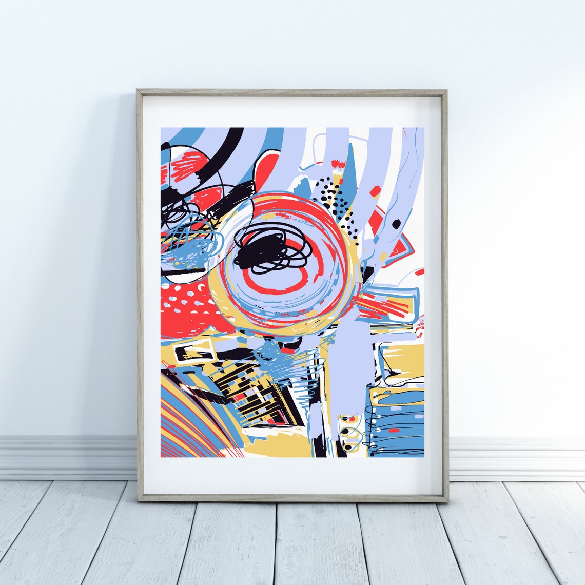 Bold Expressionist Abstract Red Blue Yellow Energy Art Poster