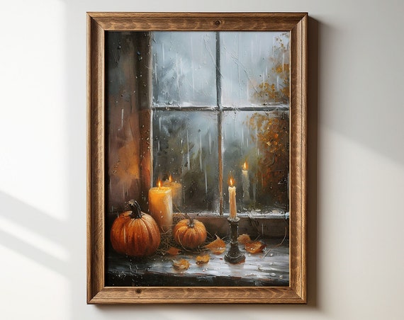 Pumpkin Wall Art, Neutral Autumn Oil Painting Print