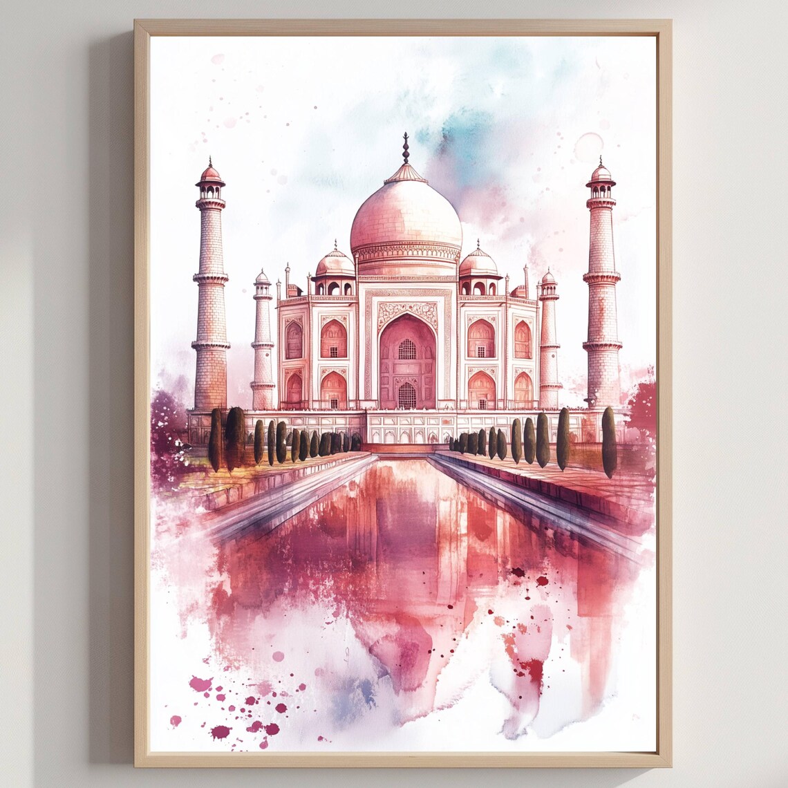 Taj Mahal Agra India Watercolor Travel Poster