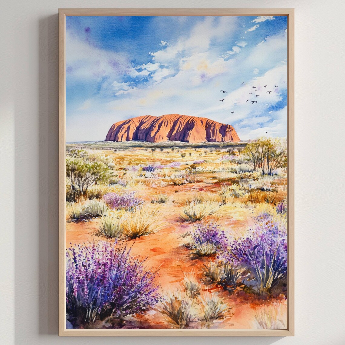 Uluru Ayers Rock Australia Red Desert Wildflowers Watercolor Poster