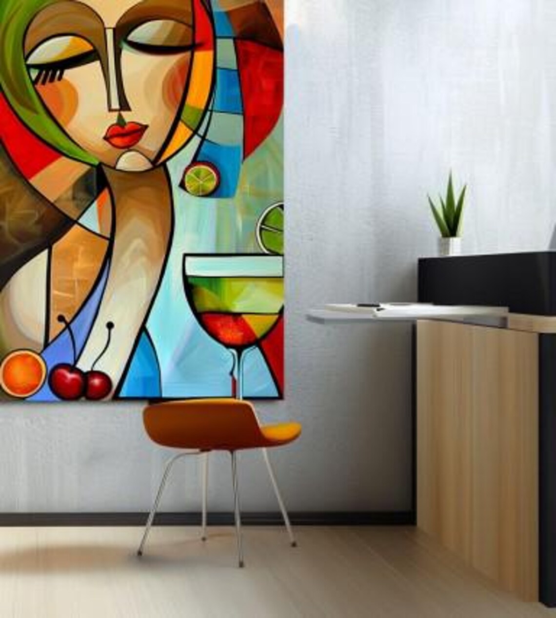 Cubist Woman Portrait With Cocktail Glass Cherries And Lime Poster - Image 3