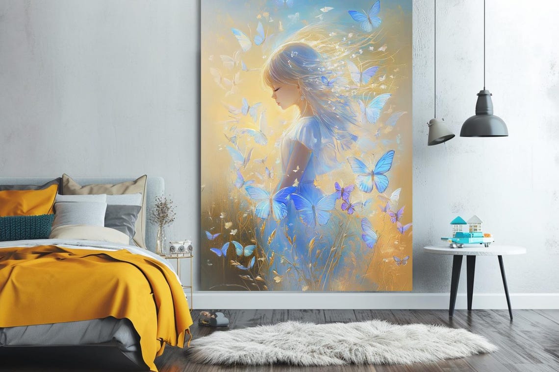 Painting Dance Of Butterflies Abstract Stretched Painting Wall Art Print Contemporary Artwork For Home Decor - Image 3