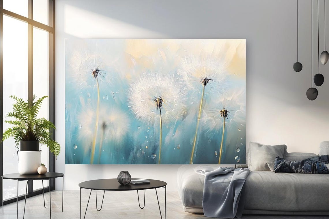 Dandelion Seed Heads On Teal Blue Soft Morning Botanical Poster - Image 2