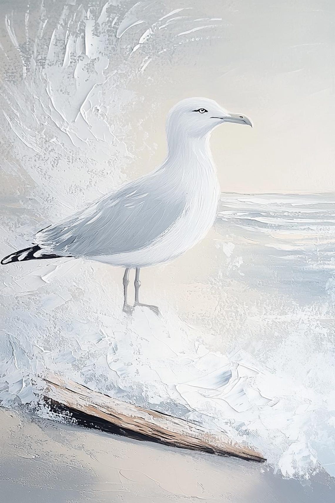 White Seagull On Ocean Wave Minimalist Coastal Decorative Art Poster - Image 2