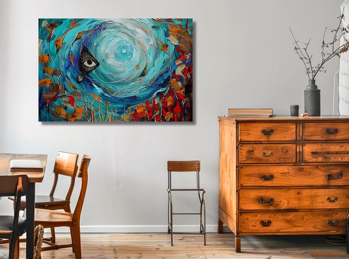 Fish Eye in a Teal Vortex with Colorful Coral Abstract Ocean Poster - Image 3