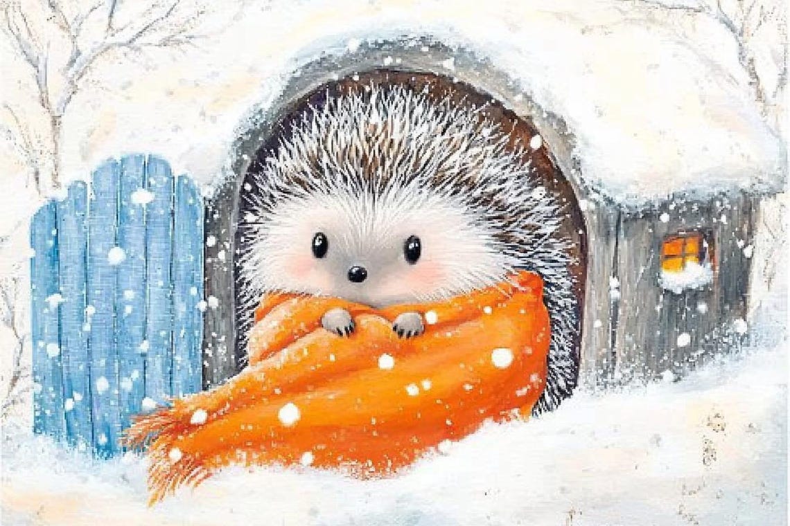 "When Winter Is Outside" Cute Hedgehog In Orange Scarf Snow Poster - Image 2