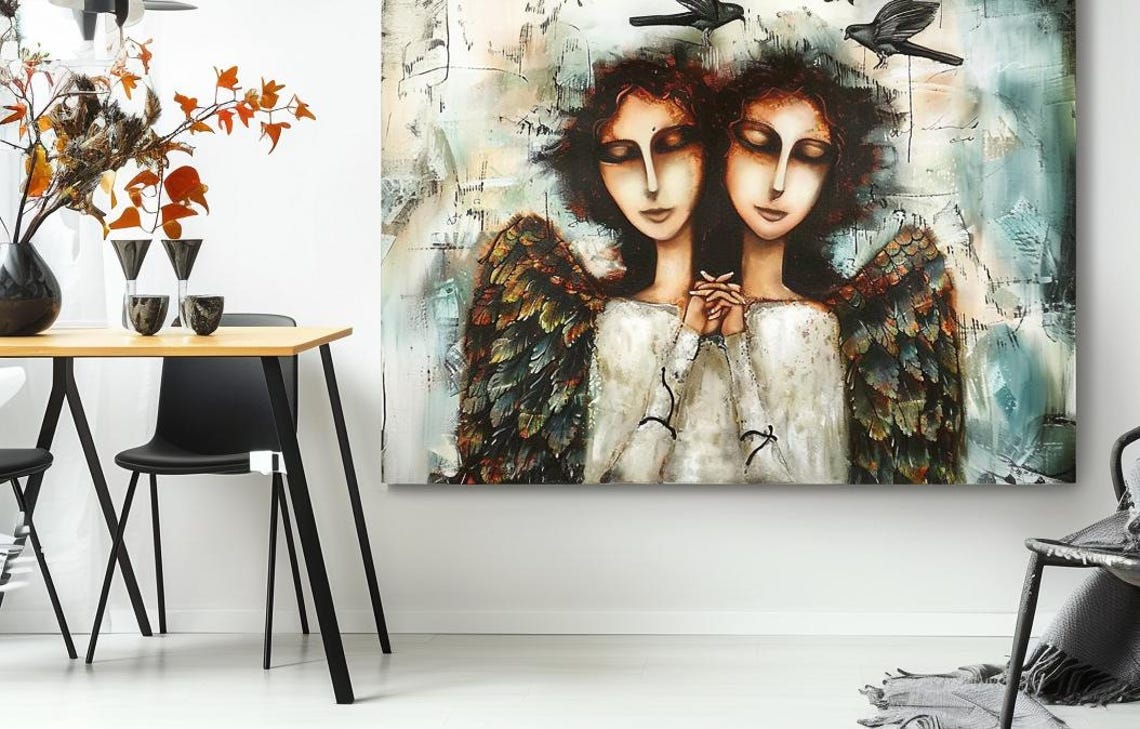 Two Faced Angel Woman With Feathered Wings And Black Birds Poster - Image 3