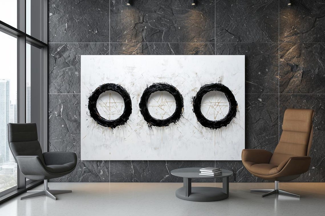 Three Black Enso Circles With Gold Lines Minimalist Abstract Poster - Image 3