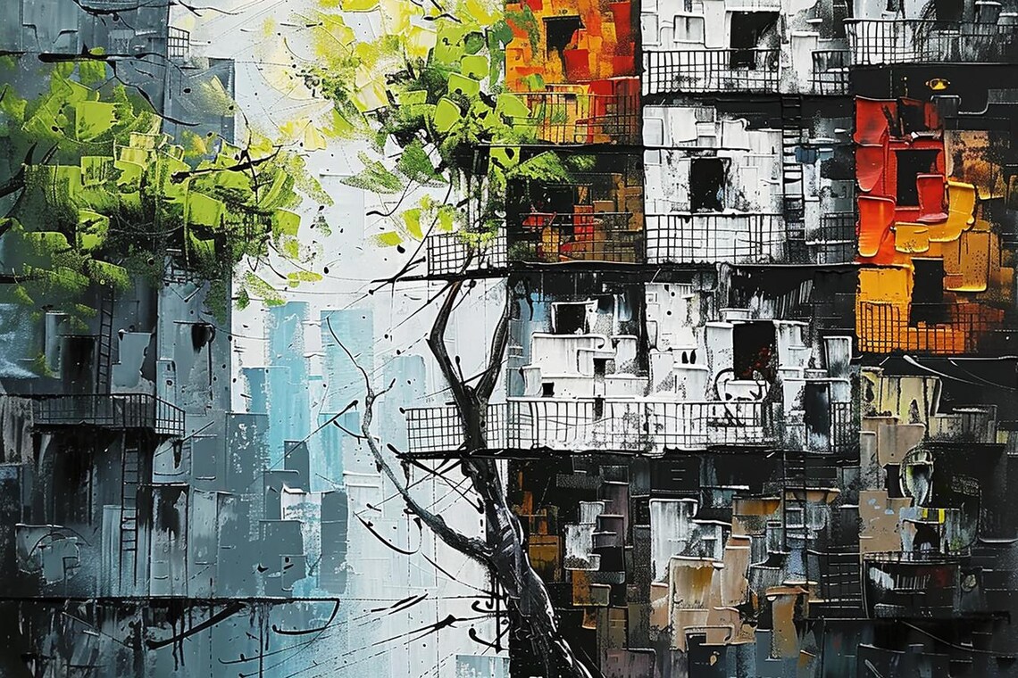 Tree Growing Through City Buildings Abstract Urban Nature Poster - Image 2