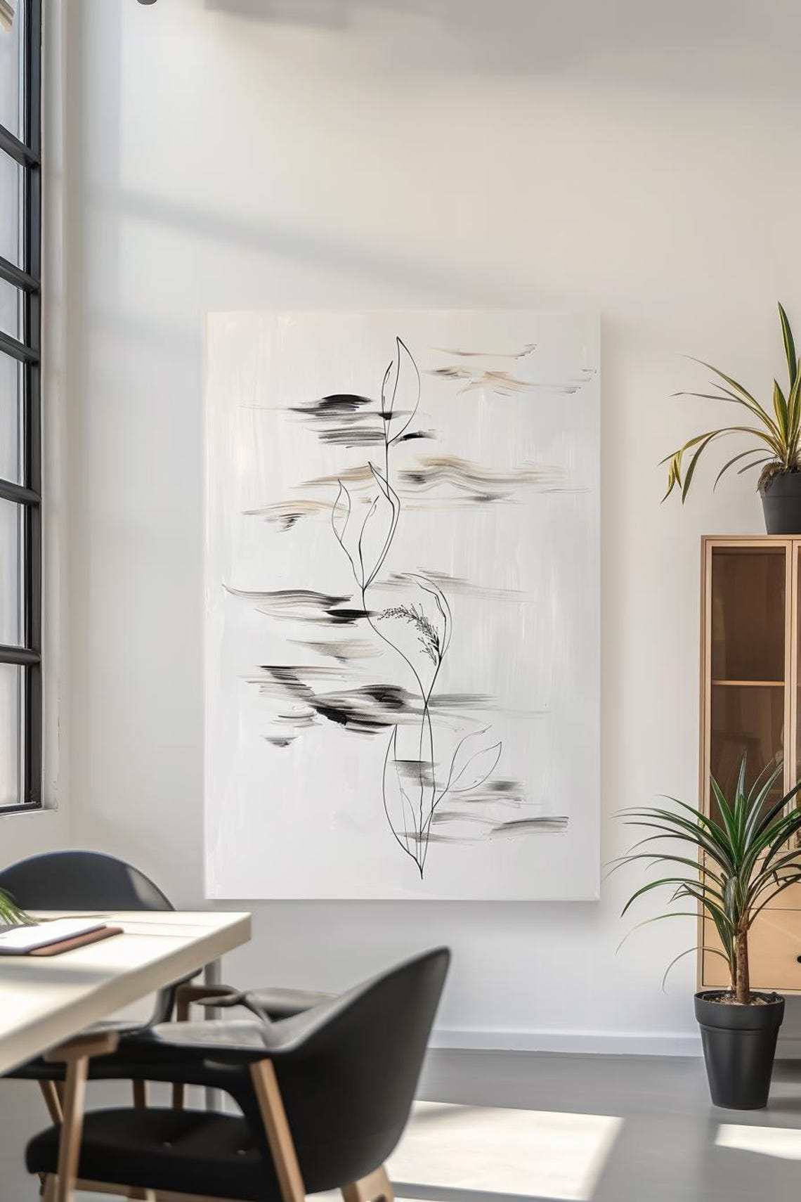 Minimalist White Abstract With Gray Strokes And Branch Line Poster - Image 3