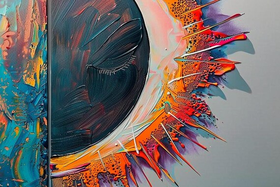 Exploding Orange and Teal Abstract Eclipse Modern Art Poster