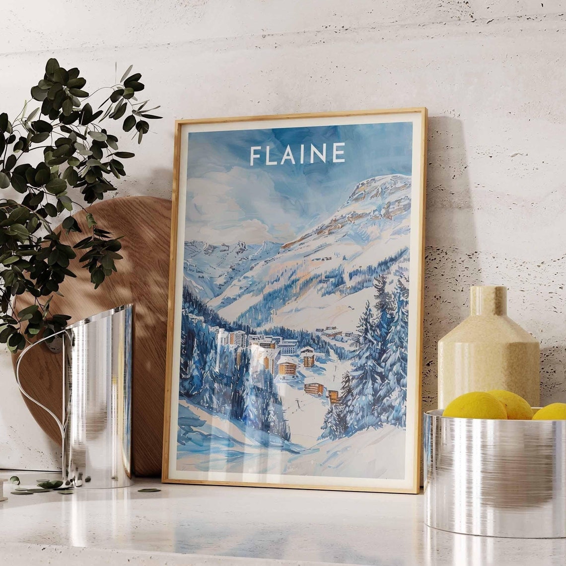Skiing Travel Poster Flaine Ski Print France Travel Print Skiing Art Skiing Print Winter Sport Art Ski Gift