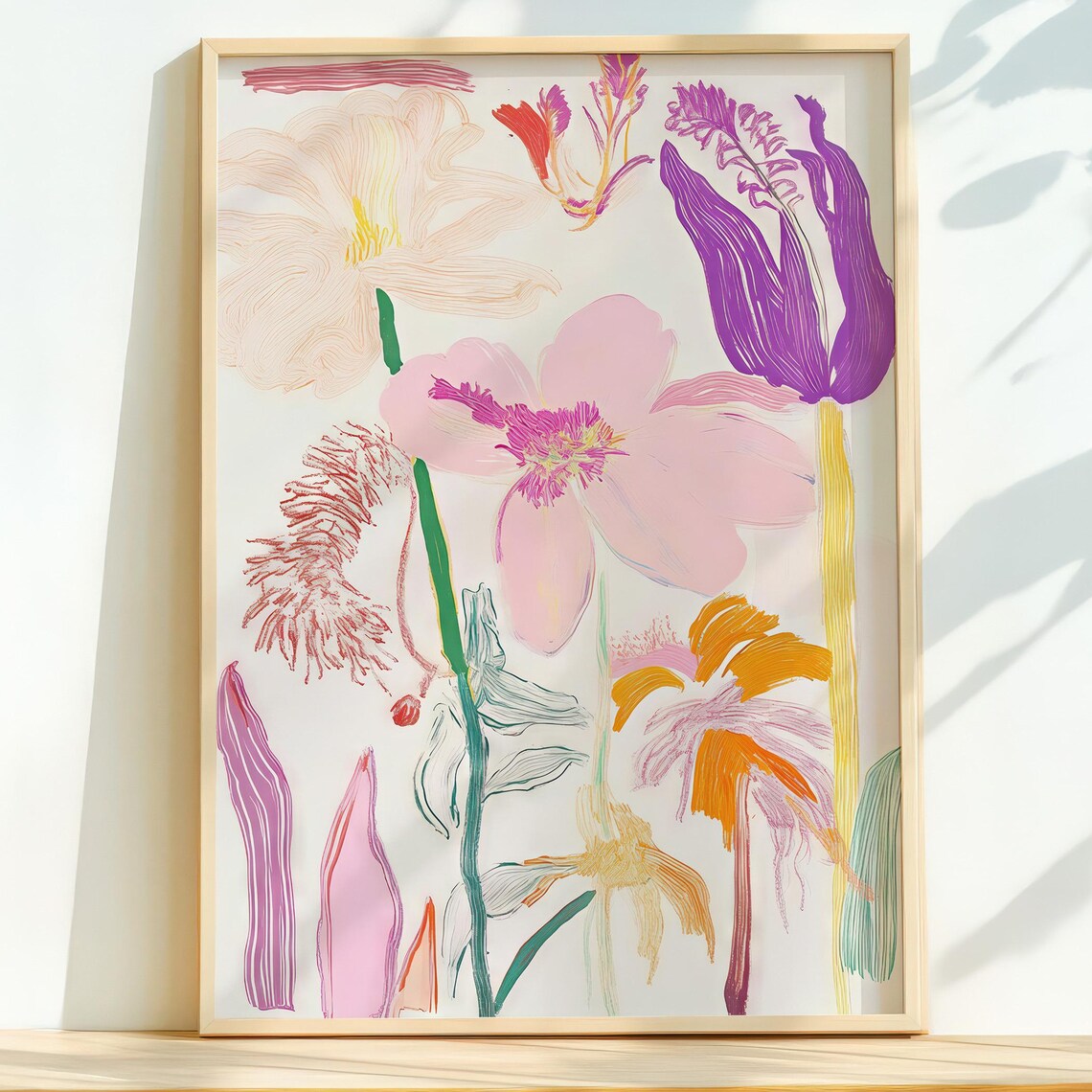 Playful Abstract Floral Sketch Modern Colorful Botanical Poster