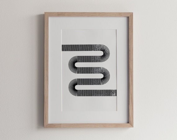 Black And White Woodblock Style Wall Art A Fun Play With Geometric Form And Lines