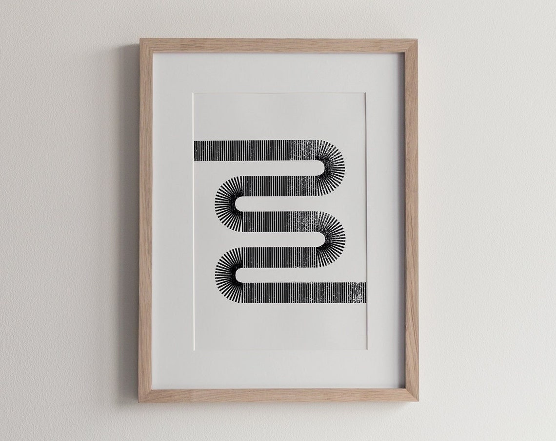 Black And White Woodblock Style Wall Art A Fun Play With Geometric Form And Lines