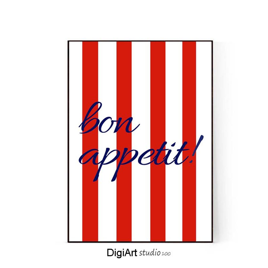 Bon Appetit French Kitchen Bold Red White Striped Script Poster