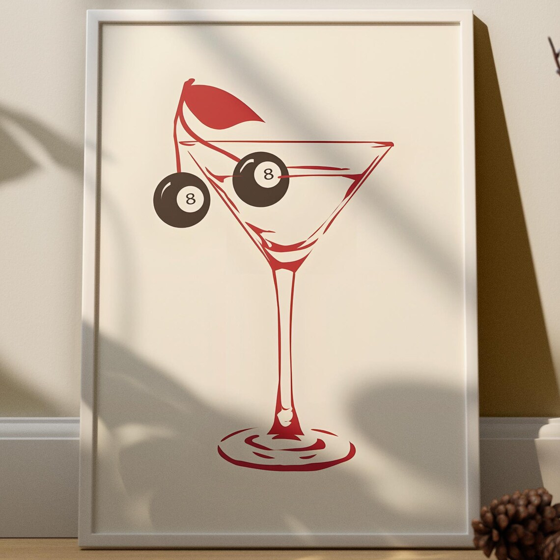 Red Line Martini Glass With Eight Ball Garnish Minimalist Cocktail Poster - Image 4
