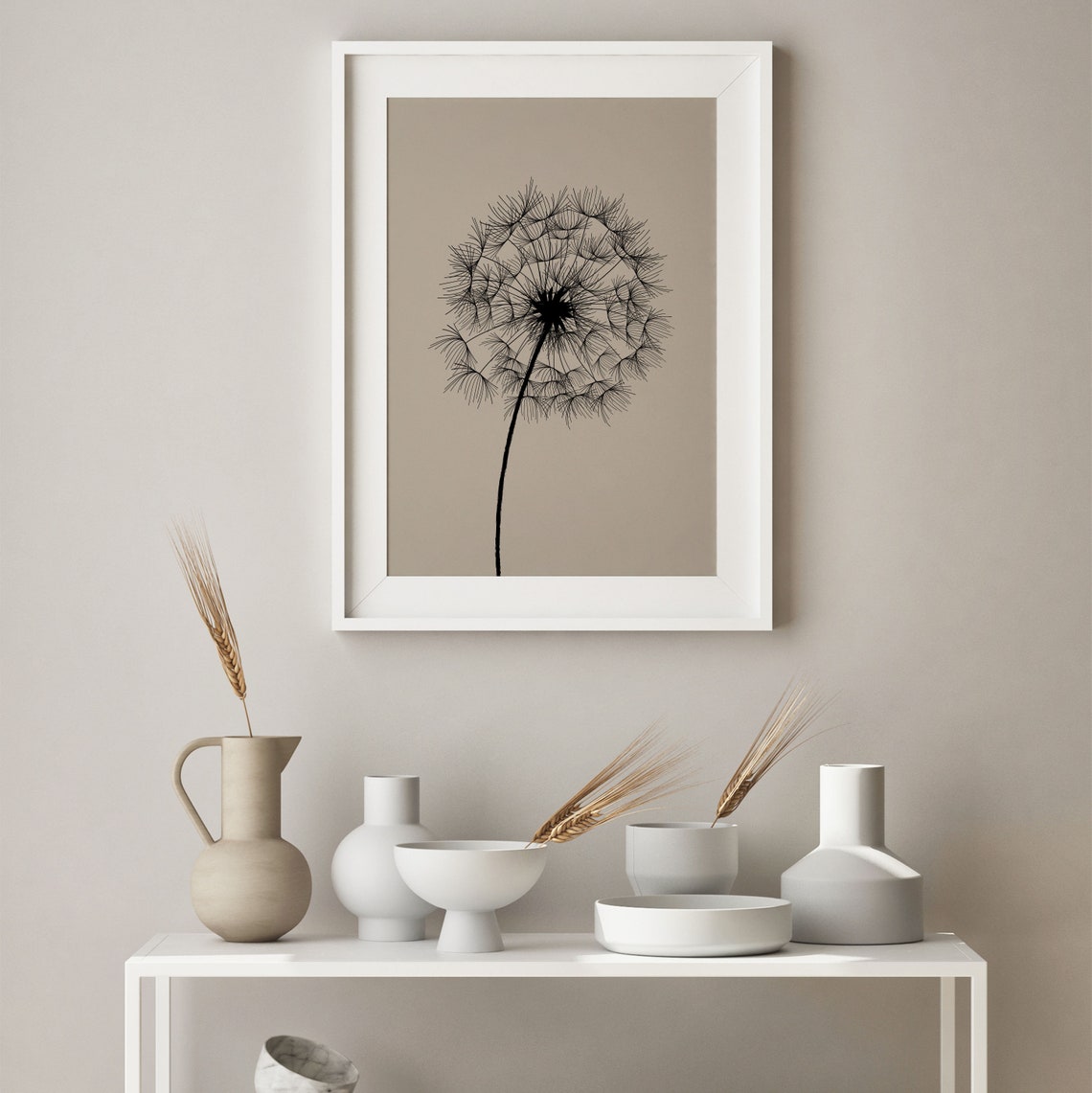 Dandelion Print Neutral Print Wall Art Print Beige Wall Art Beige Print Instant Neutral Dandelion Wall Art - Image 2
