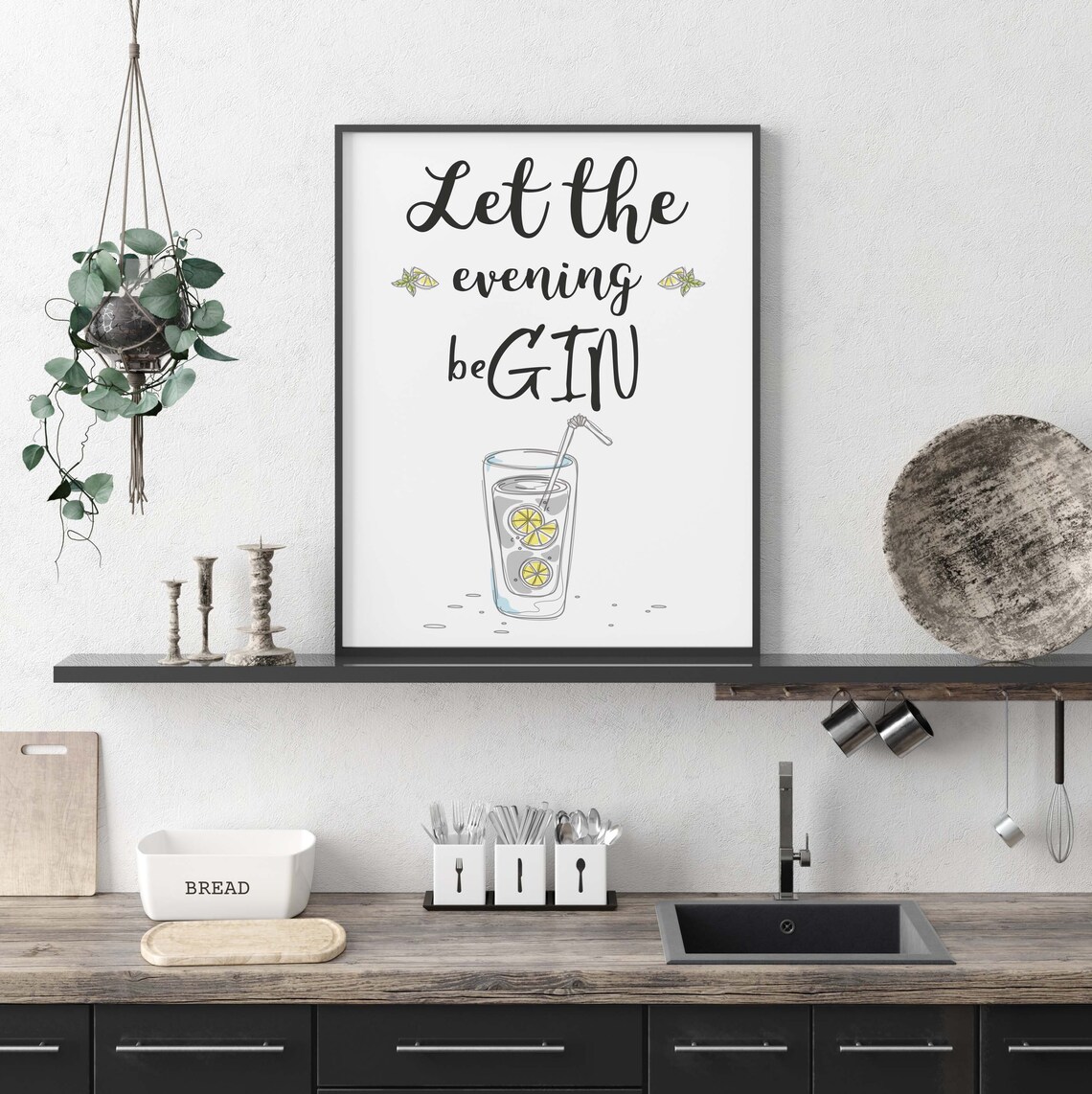 Let the Evening Be Gin Funny Cocktail Bar Happy Hour Wall Art - Image 2