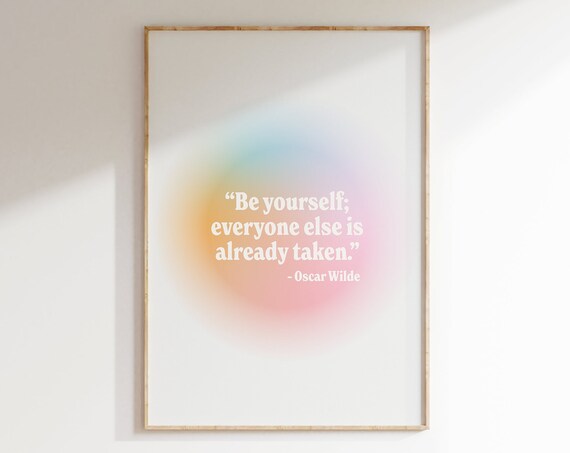 Minimal Oscar Wilde Be Yourself Quote Rainbow Gradient Aura Poster