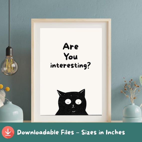 Funny Black Cat Art Print Minimalist A2a5 Sizes