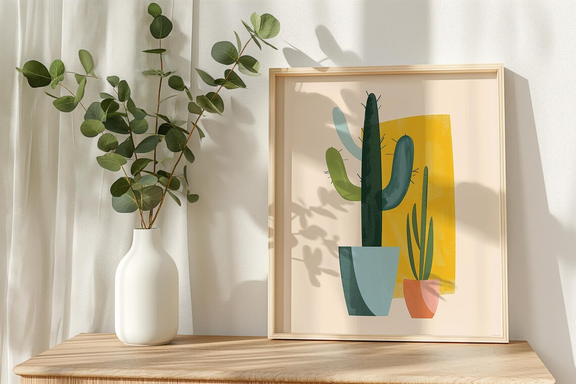 Minimalist Cactus Art, Abstract Botanical Poster
