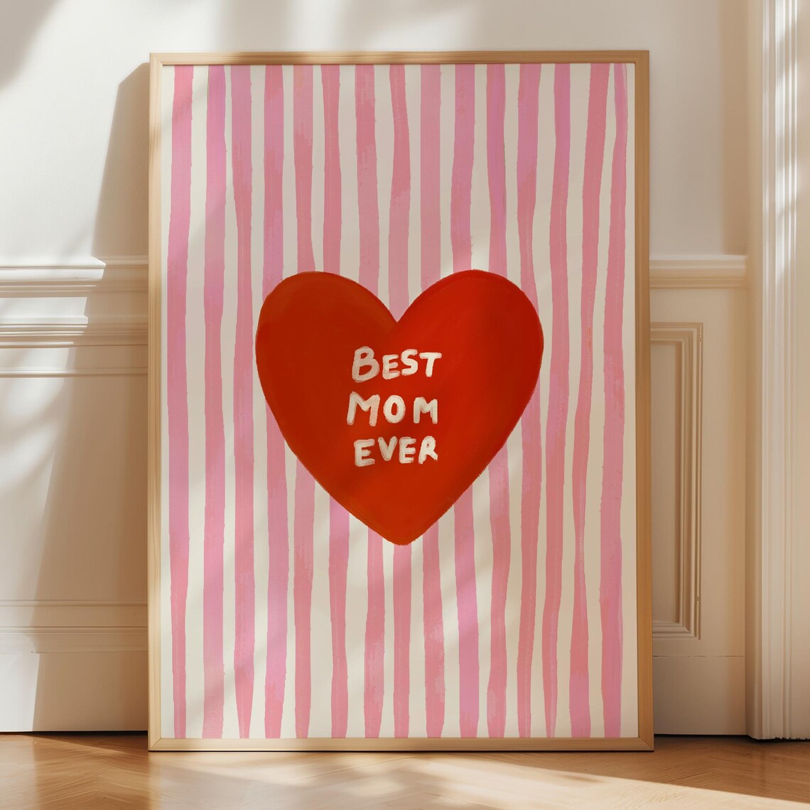 Best Mom Ever Red Heart Pink Striped Sweet Mother Day Poster