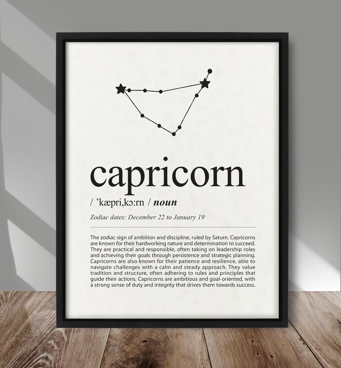 Capricorn Definition Poster Print, Zodiac Sign Art