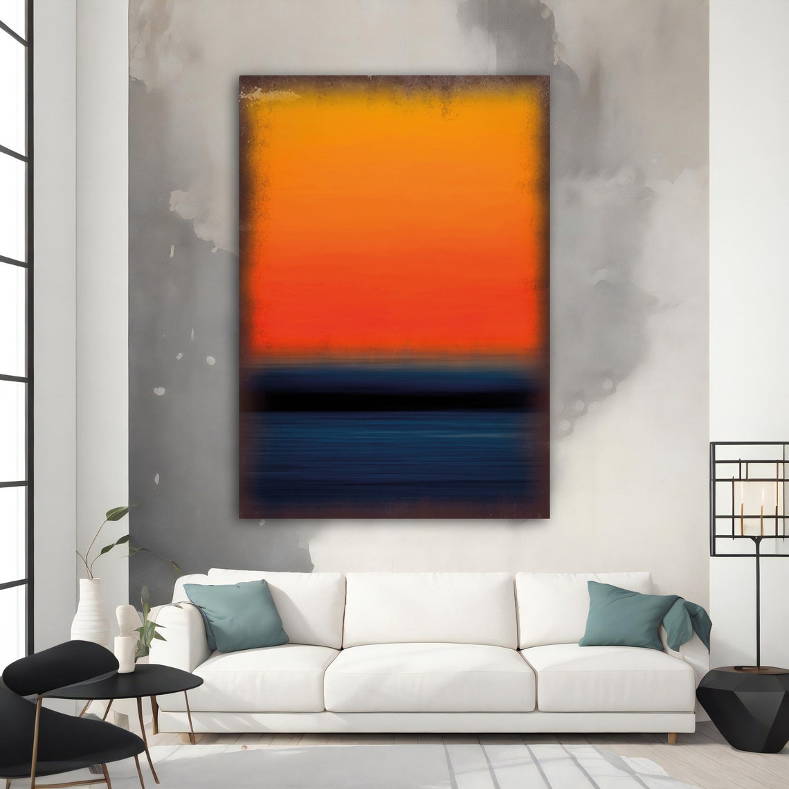 Rothko Style Sunset Orange Deep Blue Gradient Color Art Poster - Image 3