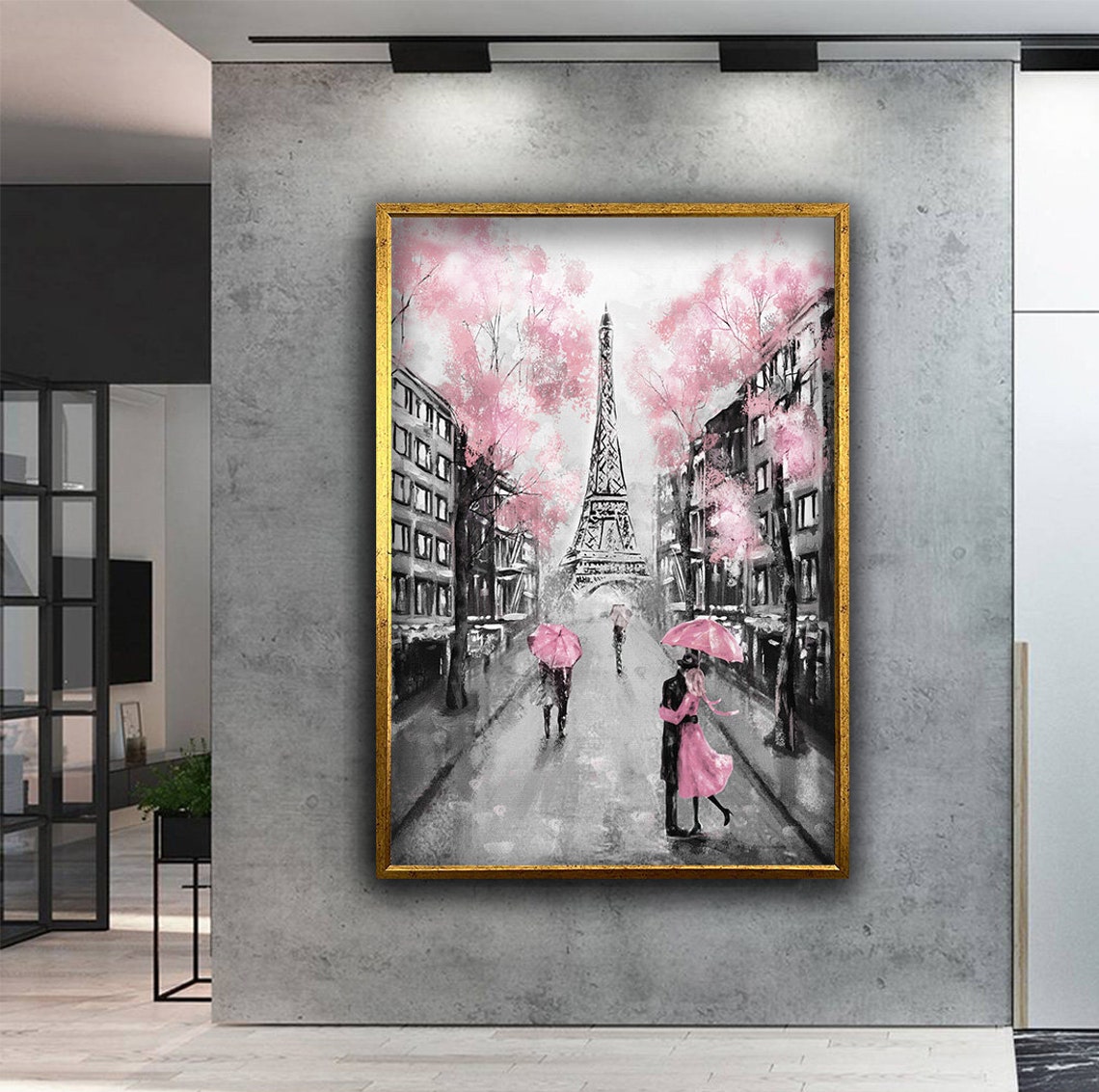 Paris Eiffel Tower Rainy Street Pink Umbrellas Romantic Poster - Image 3