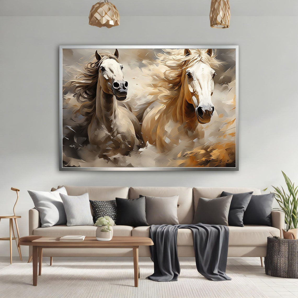 Two Galloping Horses Flowing Manes Dynamic Equine Painting Poster - Image 4