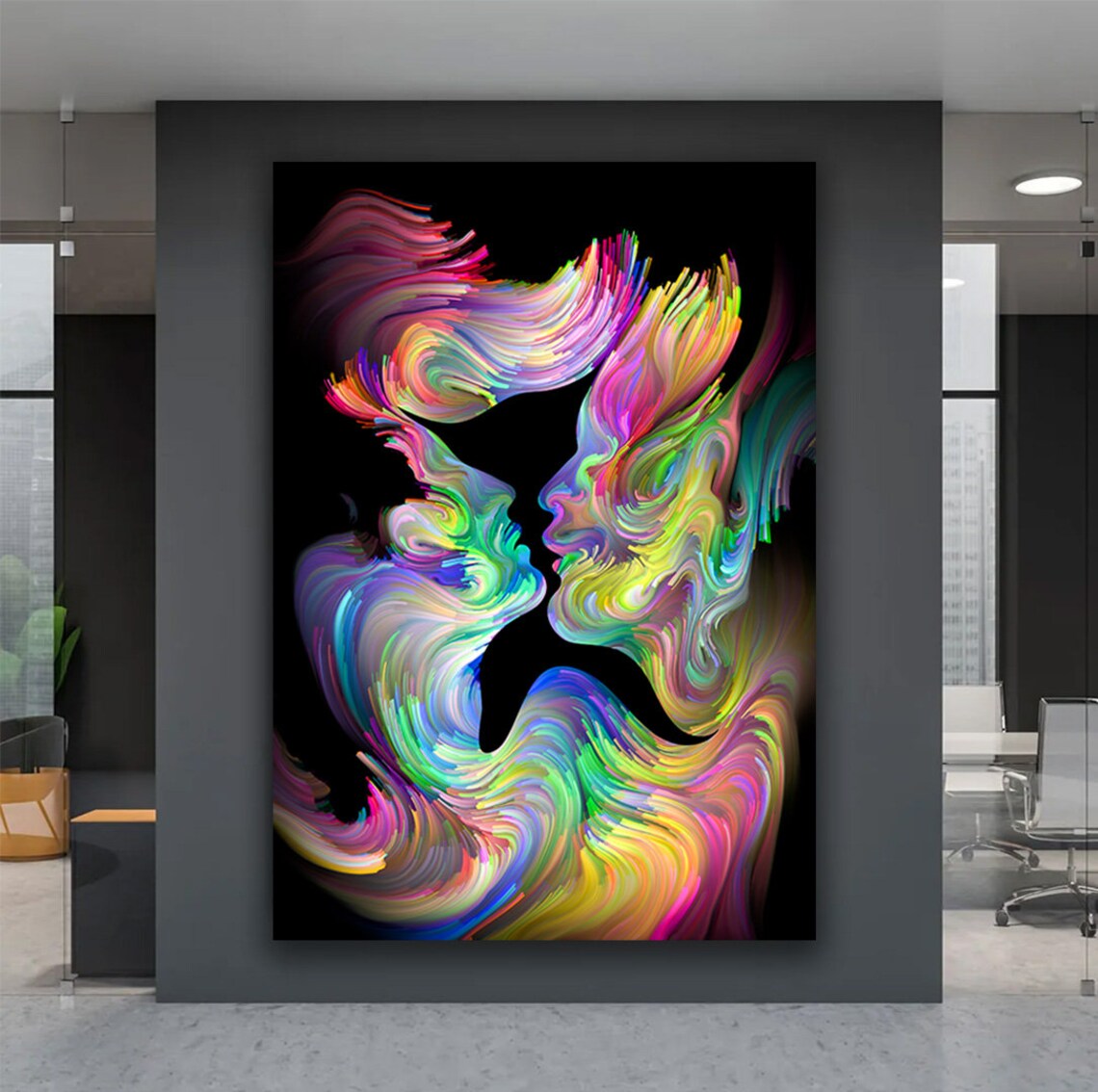 Abstract Kissing Couple Colorful Smoke Faces Black Background Love Poster - Image 4