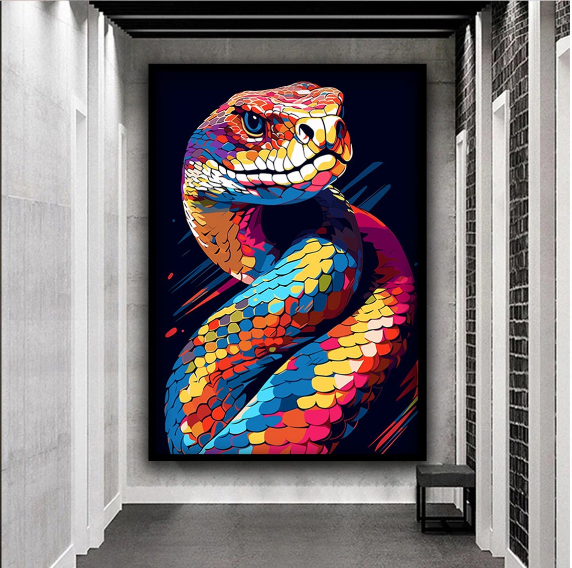 Colorful Pop Art Snake Coiled Scales Rainbow Animal Art Poster