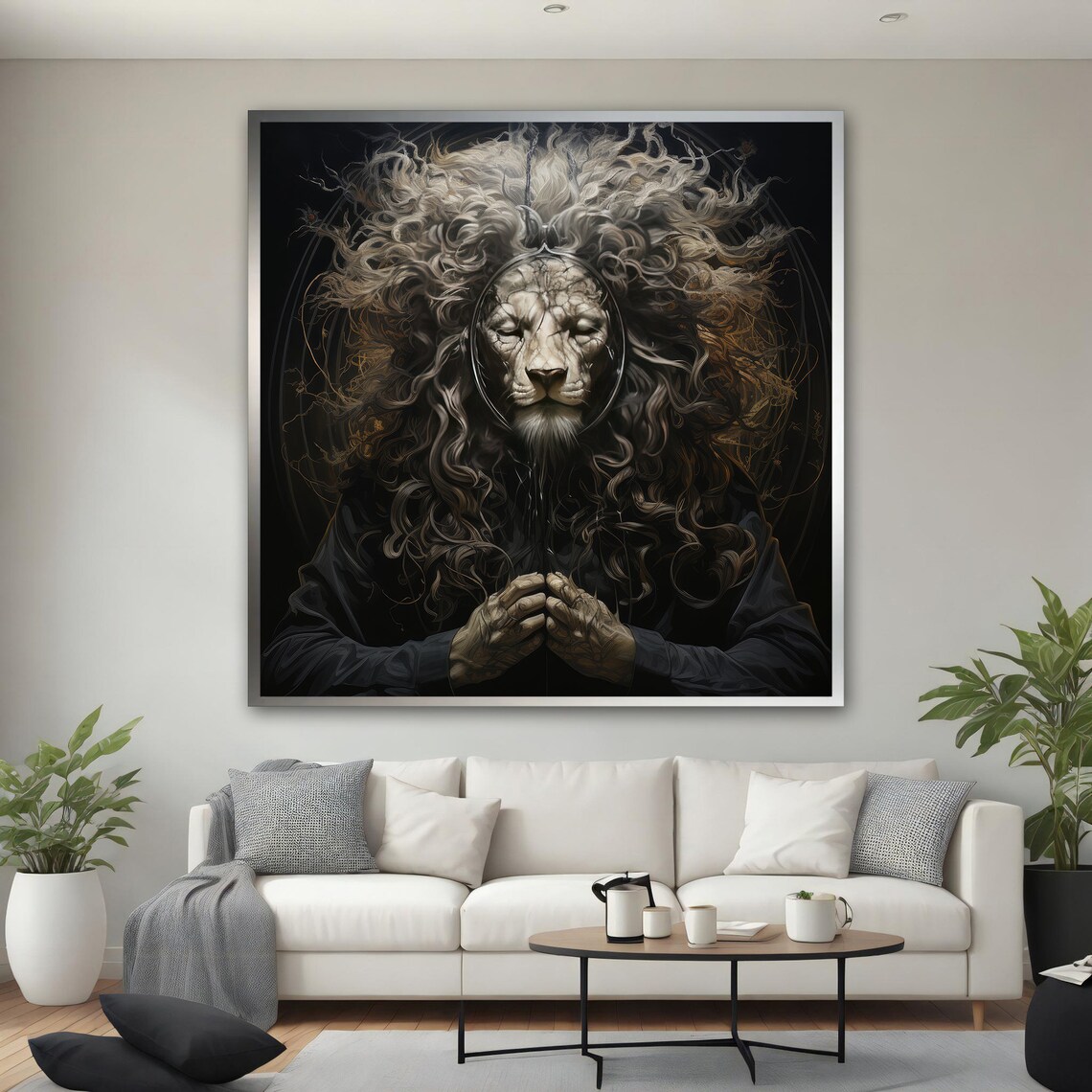 Meditating Lion Monk Prayer Zen Dark Spiritual Animal Art Poster - Image 3