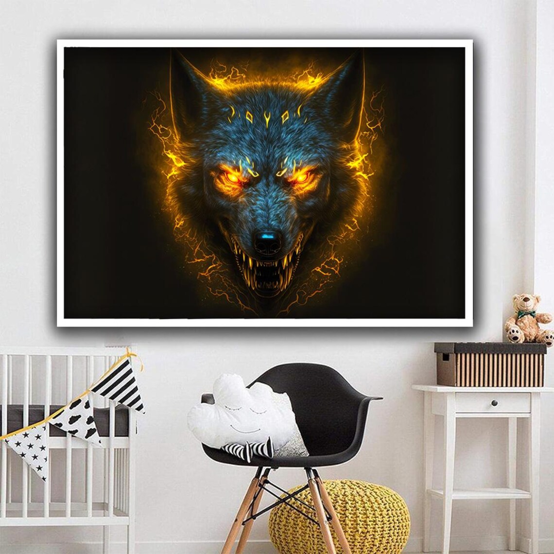 Fierce Wolf Fire Eyes Dark Fantasy Predator Spirit Animal Wall Art Poster - Image 4