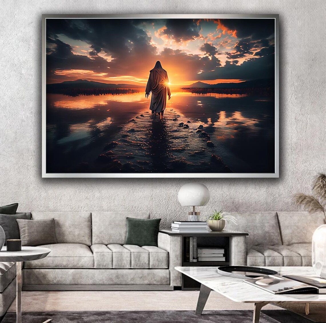 Jesus Walking On Water Sunset Miracle Calm Sea Inspirational Faith Art Poster - Image 5
