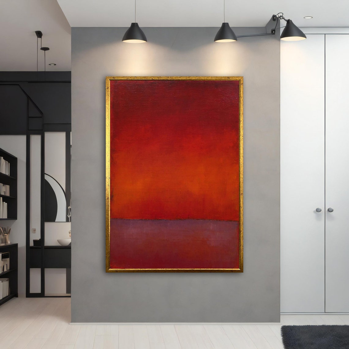 Bold Red Color Field Abstract Modern Minimalist Painting Wall Art