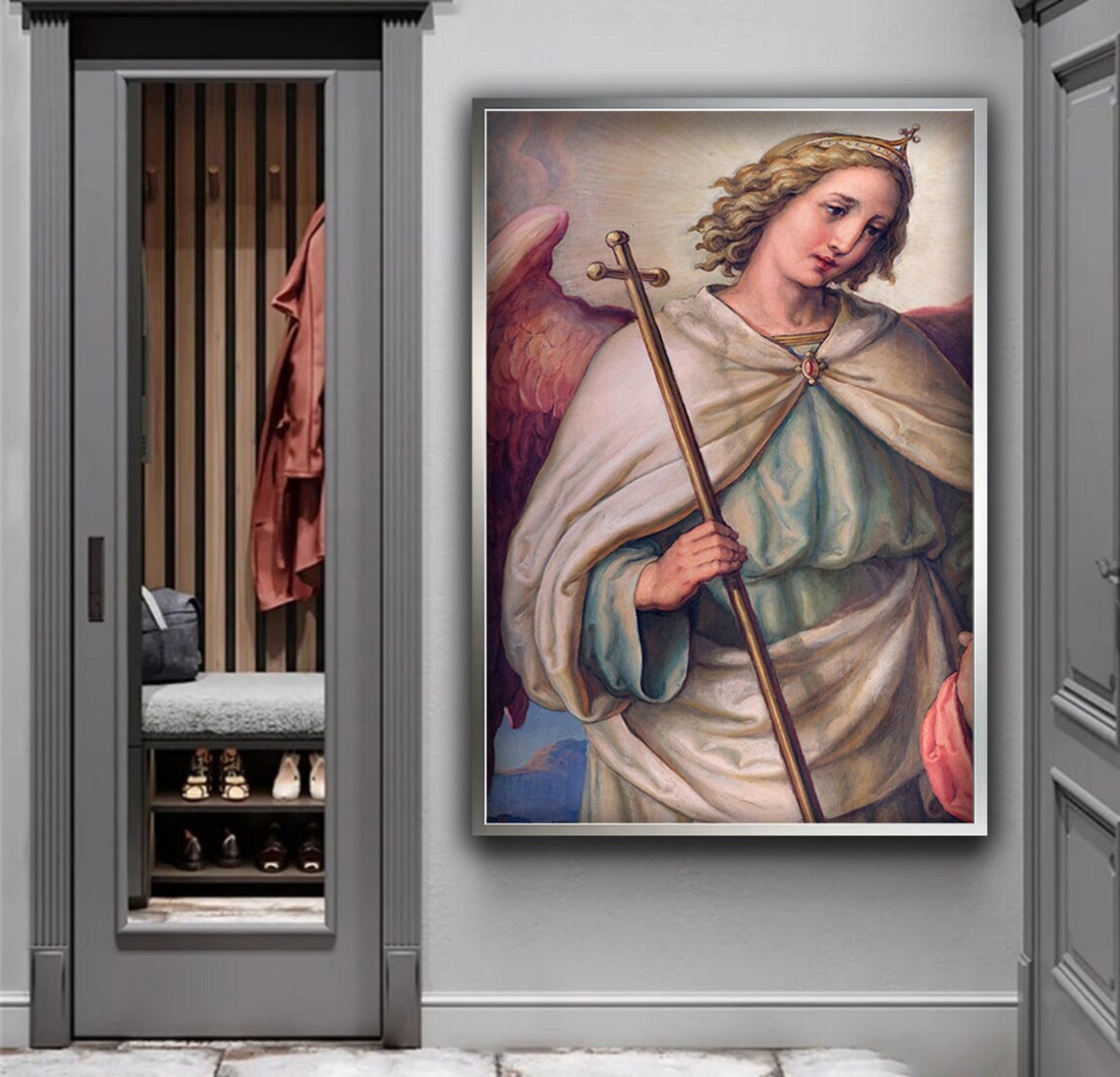 Classic Guardian Angel Religious Painting Vintage Style Wall Art - Image 2