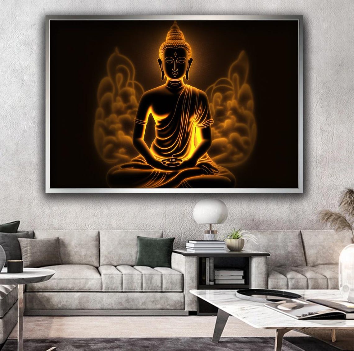 Gold Buddha Meditating Black Background Zen Buddhism Art Poster - Image 3