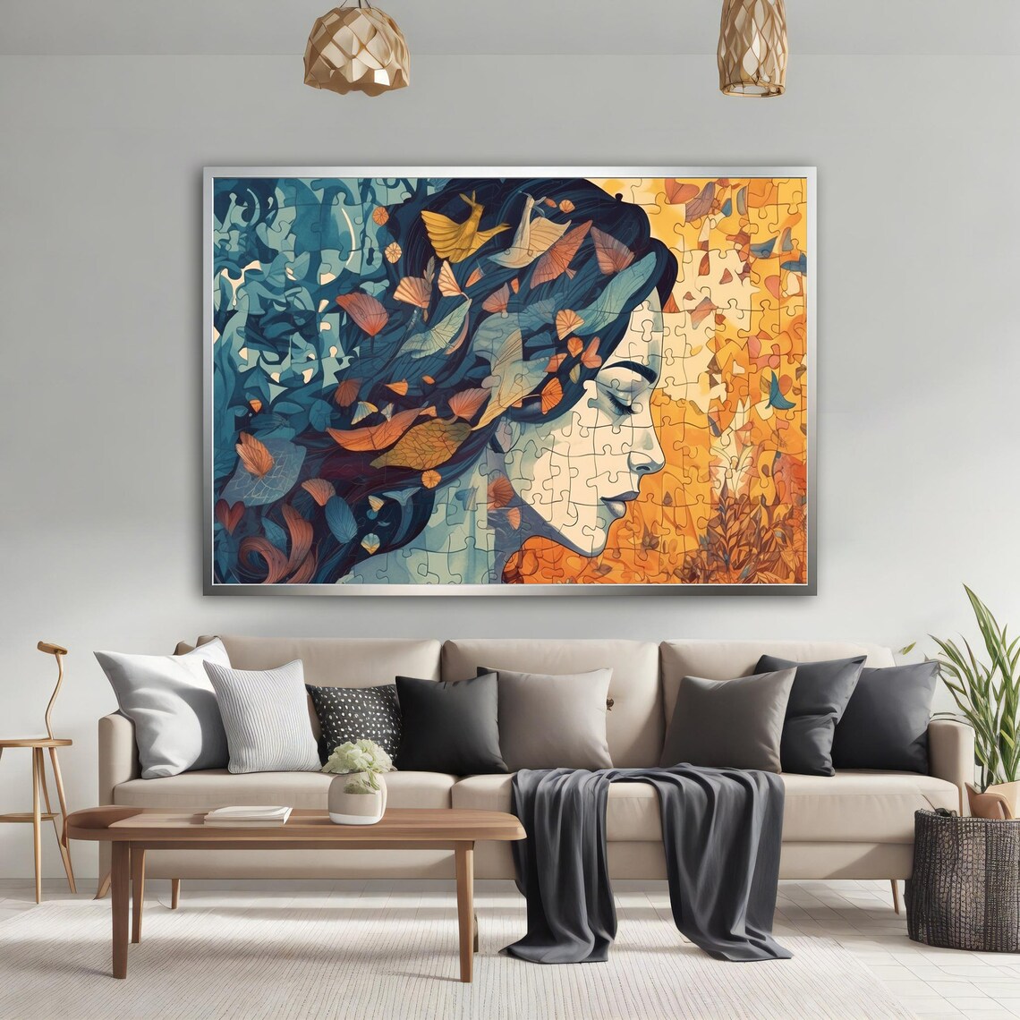 Woman Painting Puzzle Looking Woman Art Autumn Woman Wall Art Abstract Girl Paint Modern Home Decor - Image 2