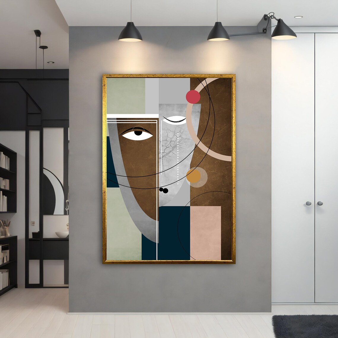 Geometric Cubist Woman Face Mid Century Modern Earth Tone Abstract Poster - Image 3
