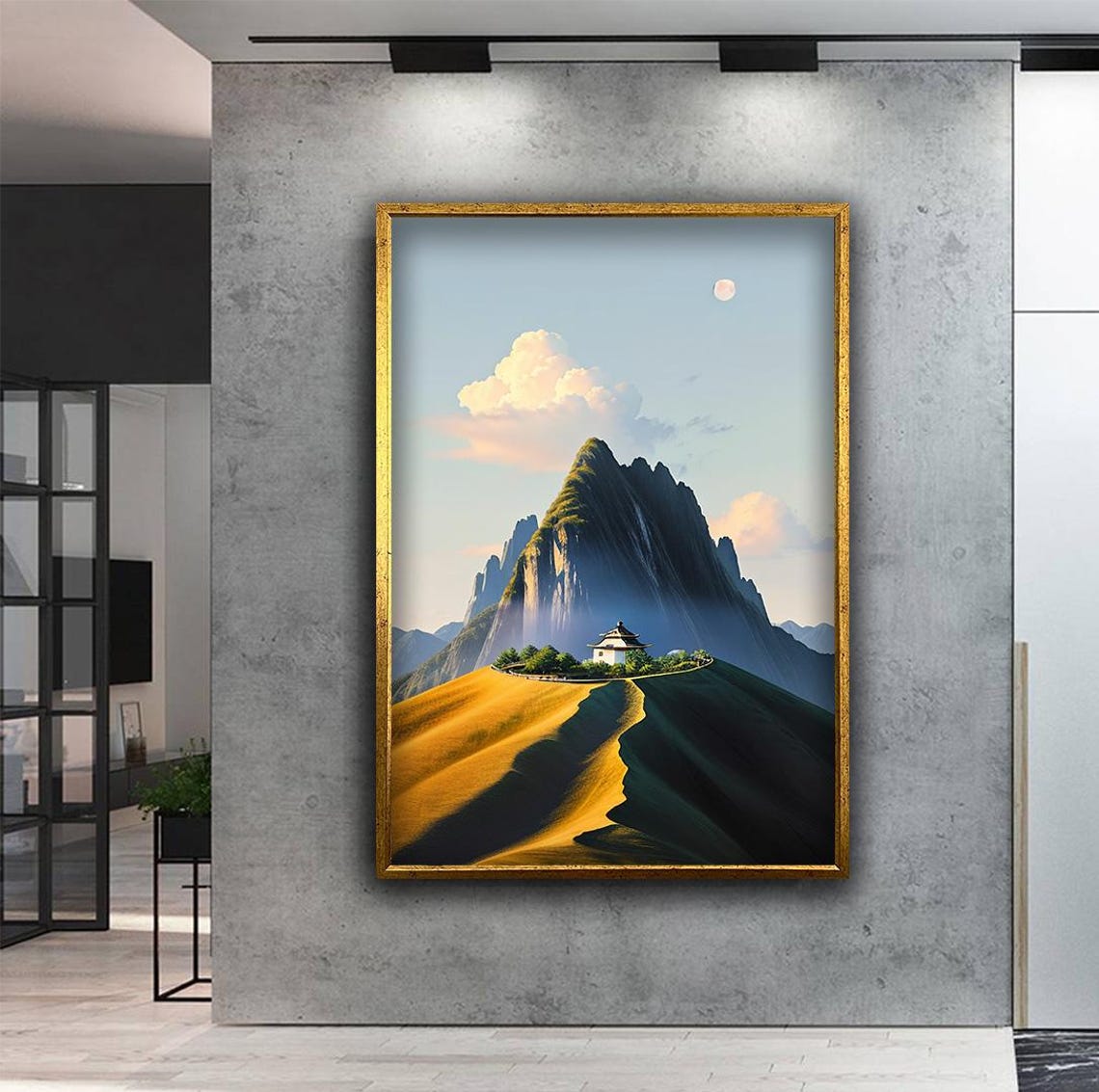 Misty Asian Mountain Peak Pagoda Temple Sunrise Landscape Poster - Image 2