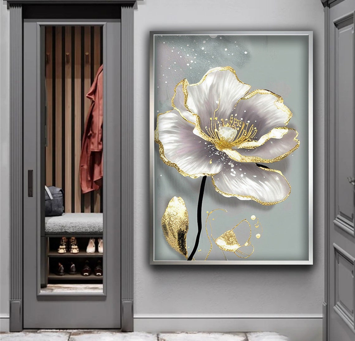 White Flower Gold Edge Blooming Floral Elegant Wall Art Poster - Image 4