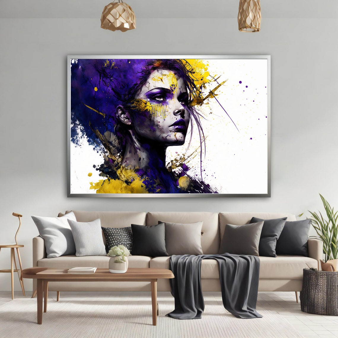 Woman Portrait Art Blue And Yellow Painting Modern Art Female Portrait Print On Girl Wall Art - Image 4