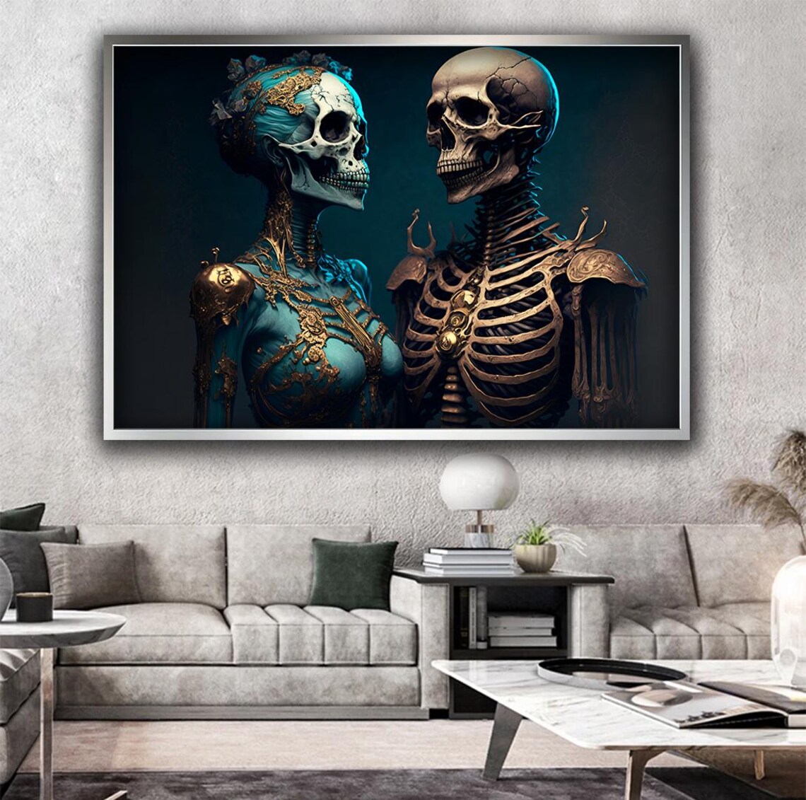 Gothic Skeleton Couple Dark Romantic Ornate Bones Halloween Wall Art Poster - Image 3