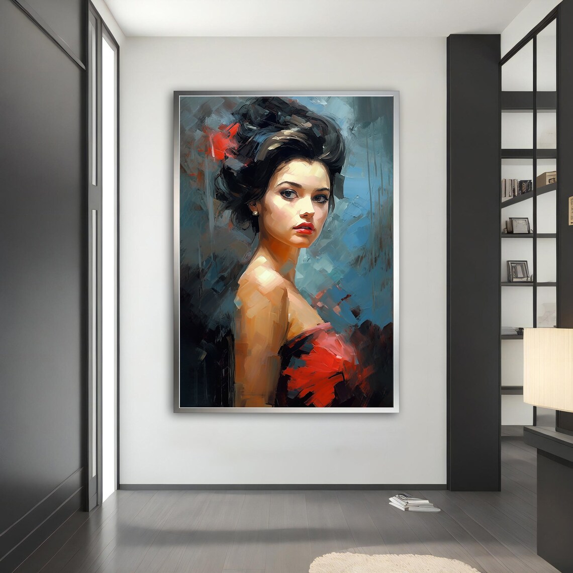 Vintage Woman in Red Dress Oil Painting Elegant Portrait Poster - Image 4
