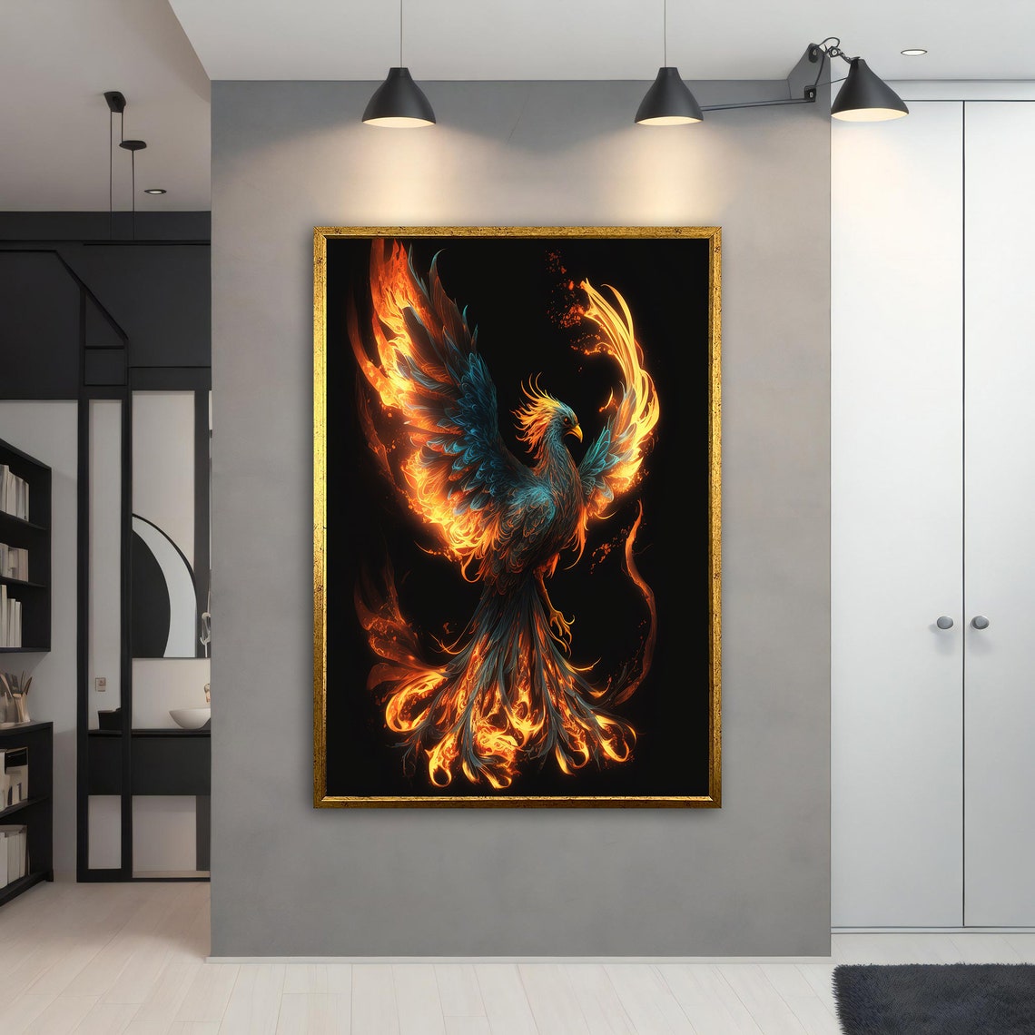 Phoenix Rising from Flames Fire Bird Mythical Fantasy Wall Art - Image 3