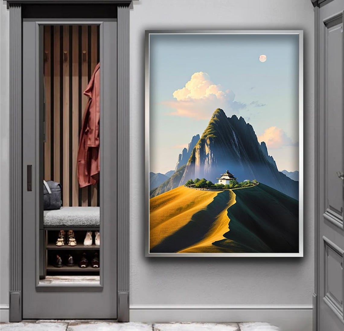 Misty Asian Mountain Peak Pagoda Temple Sunrise Landscape Poster - Image 5