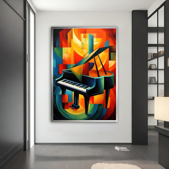 Colorful Abstract Grand Piano Cubist Geometric Music Wall Art Poster